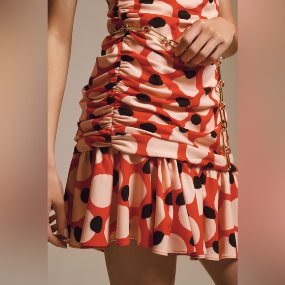 ✨ Anthropologie Sleeveless Shirred Asymmetrical Ruffle-Hem Dress Sz M - Picture 4 of 5